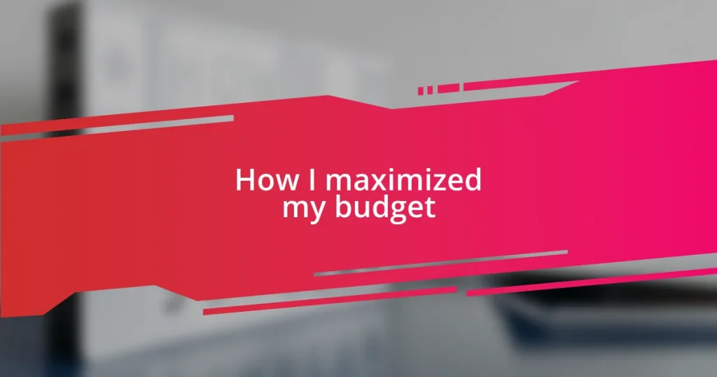 How I maximized my budget